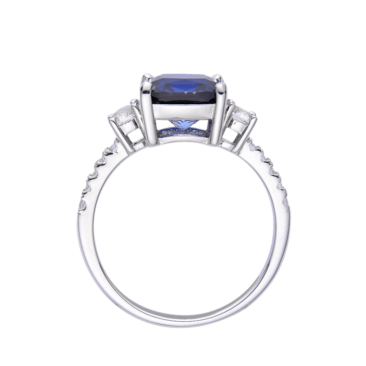 Lab Created Blue Sapphire and White Topaz Rhodium Over Sterling Silver Ring
