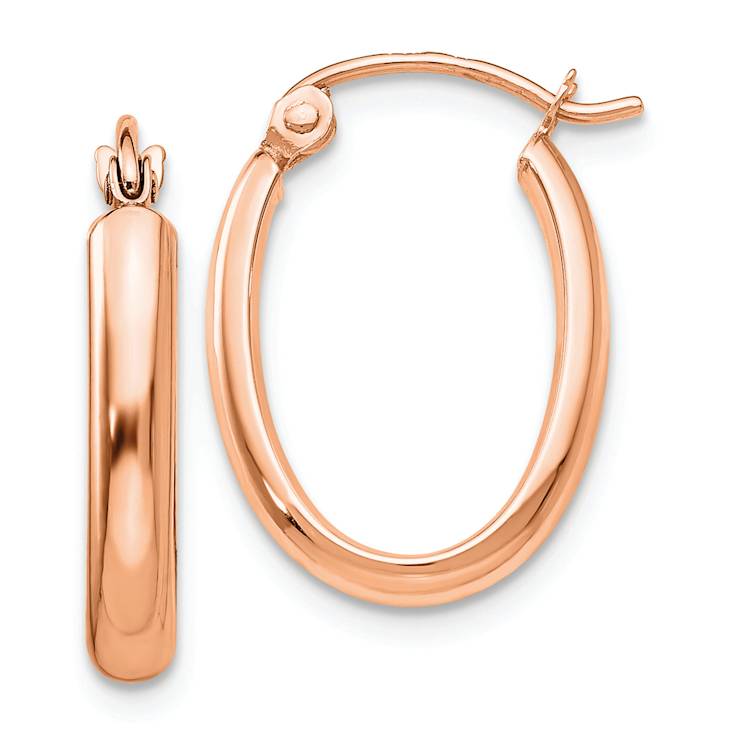 14k Rose Gold 11/16" Polished Half-Round Oval Hoop Earrings