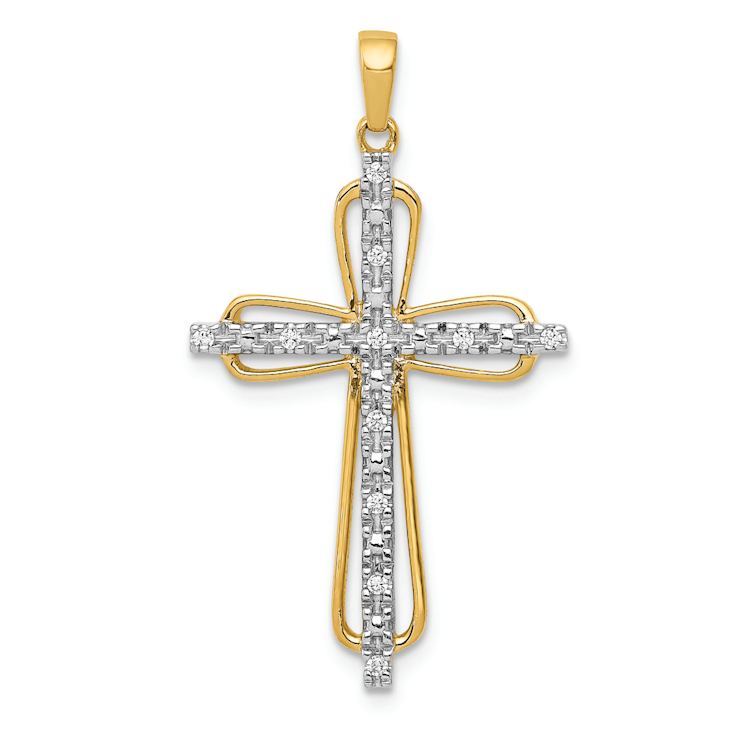 14K Two-tone Gold  Diamond Cross Pendant