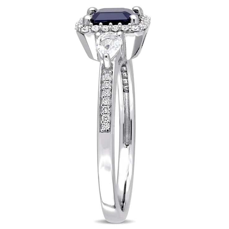 Blue, White Sapphire and Diamond 14K White Gold Ring 1.21ctw