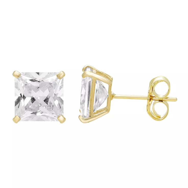 14k Yellow Gold Cubic Zirconia Square Stud Earrings - 5MM