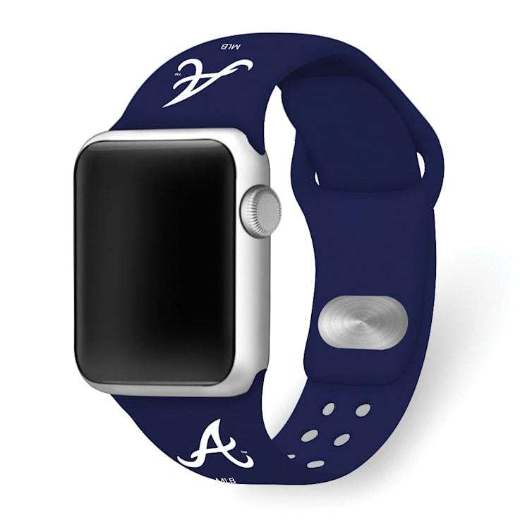 Gametime MLB Atlanta Braves Navy Silicone Apple Watch Band (38/40mm
M/L). Watch not included.