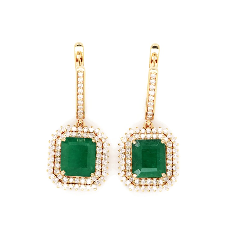 5.64 Ctw Emerald and 1.10 Ctw White Diamond Earring in 14K YG