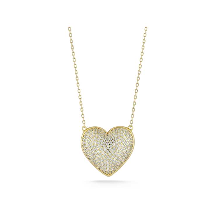 Sterling Statements 14K Yellow Gold Over Sterling Silver Pave Puffed
Heart Necklace