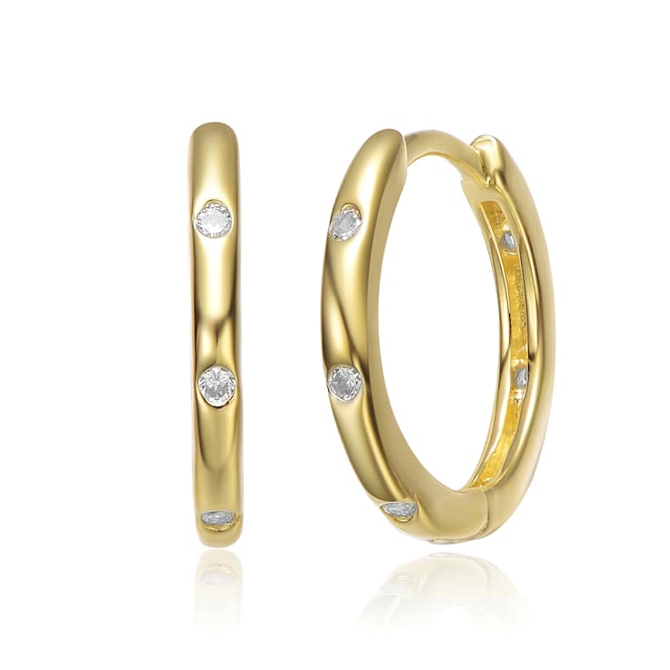 CZ Flush Set Huggie Earrings In 14K Gold Over Brass