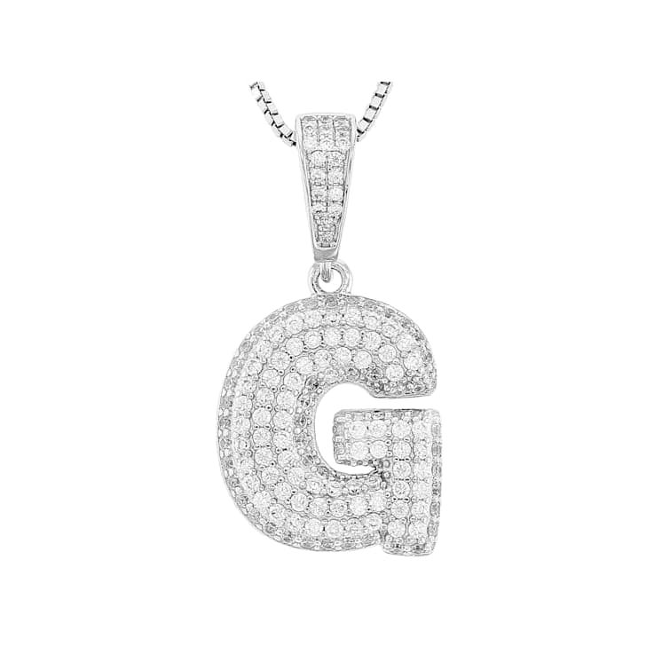 CZ Initial G Bubble Letter Pendant Necklace In Sterling Silver 1.83ctw