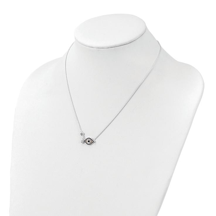 Multi-Color CZ Evil Eye Pendant Necklace In Sterling Silver 18 Inch