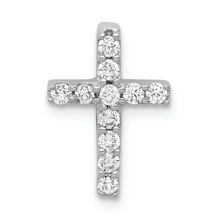 Rhodium Over 14k White Gold Diamond Latin Cross Chain Slide Pendant