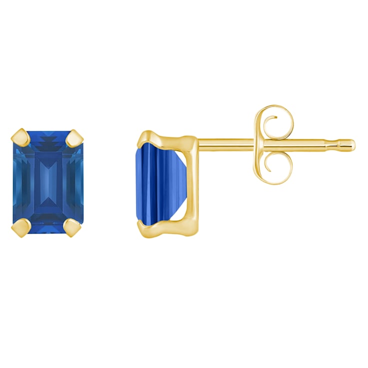 6x4mm Emerald Cut Lab Created Sapphire 10k Yellow Gold Stud Earrings