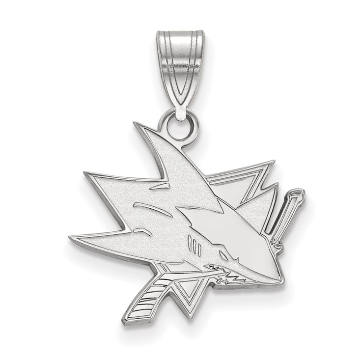 Rhodium Over Sterling Silver NHL LogoArt San Jose Sharks Medium Pendant