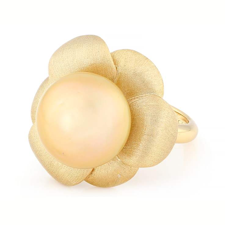 Golden South Sea Pearl Solitaire Ring In 18K Gold Over Sterling Silver