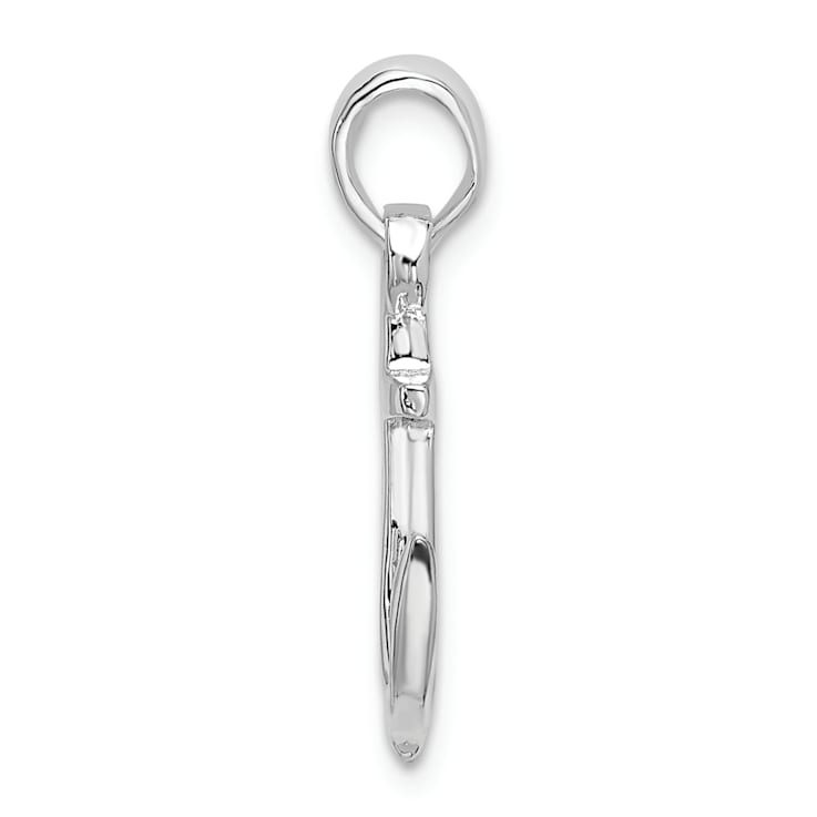 Rhodium Over Sterling Silver Polished 3D Anchor Pendant