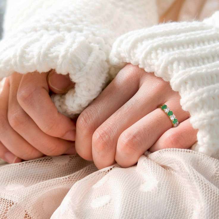 Emerald and Diamond 14K Yellow Gold Semi Eternity Ring 1.14ctw