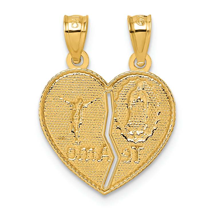14K Yellow Gold Polished Te Amo Spanish Religious Break-apart Heart Pendant