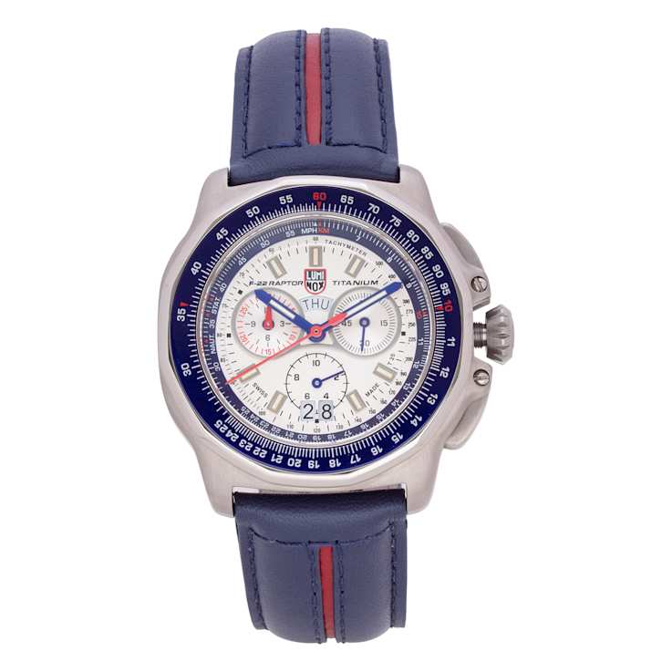 Luminox F-22 Raptor 44mm Leather Strap Silver Dial Swiss Quartz Watch