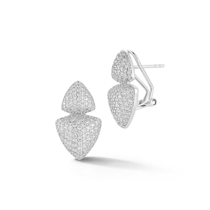 Rachel Zoe Pave Puffed Triangle Stud Earrings in Rhodium Over Sterling Silver