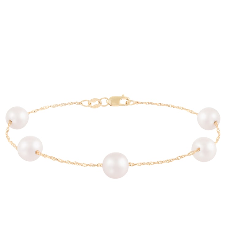 14k yellow Gold White Freshwater Pearl Station Bracelet