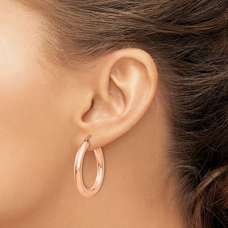 14k Rose Gold Polished 1 3/16" Tube Hoop Earrings