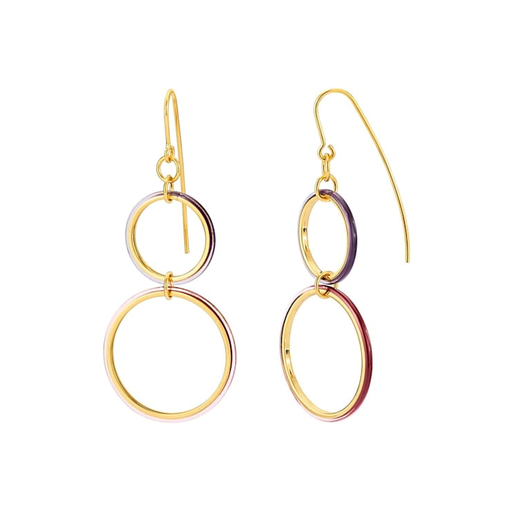 14K Yellow Gold Over Sterling Silver Thin Double Drop Acrylic Earrings