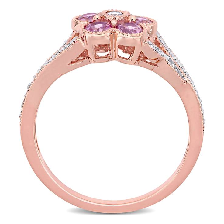 Pink Sapphire and Diamond 10K Rose Gold Ring 0.78ctw