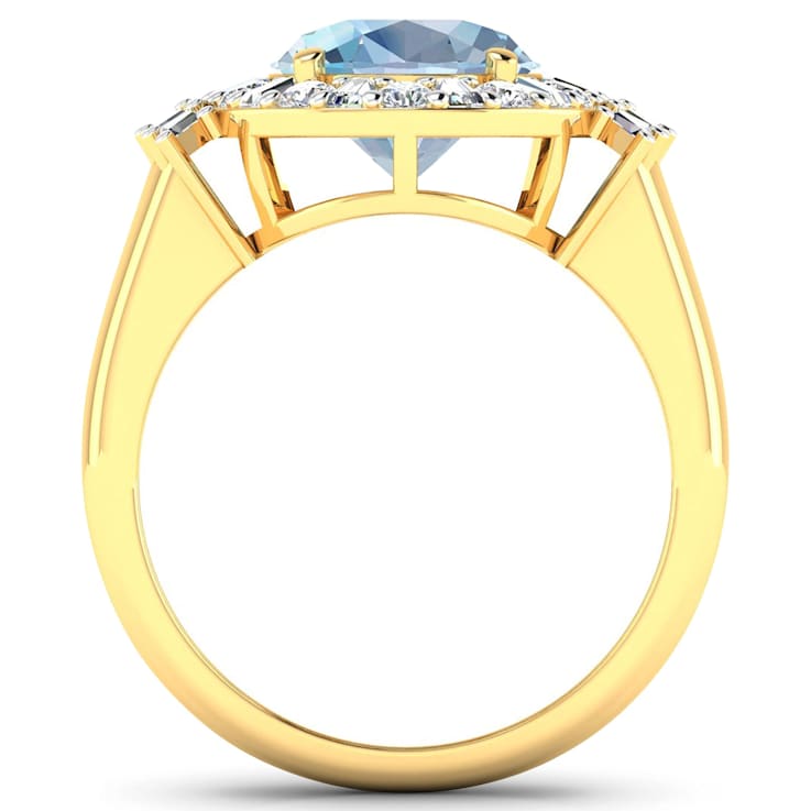 3.73ctw Blue Aquamarine and Diamond 14K Yellow Gold Halo Ring