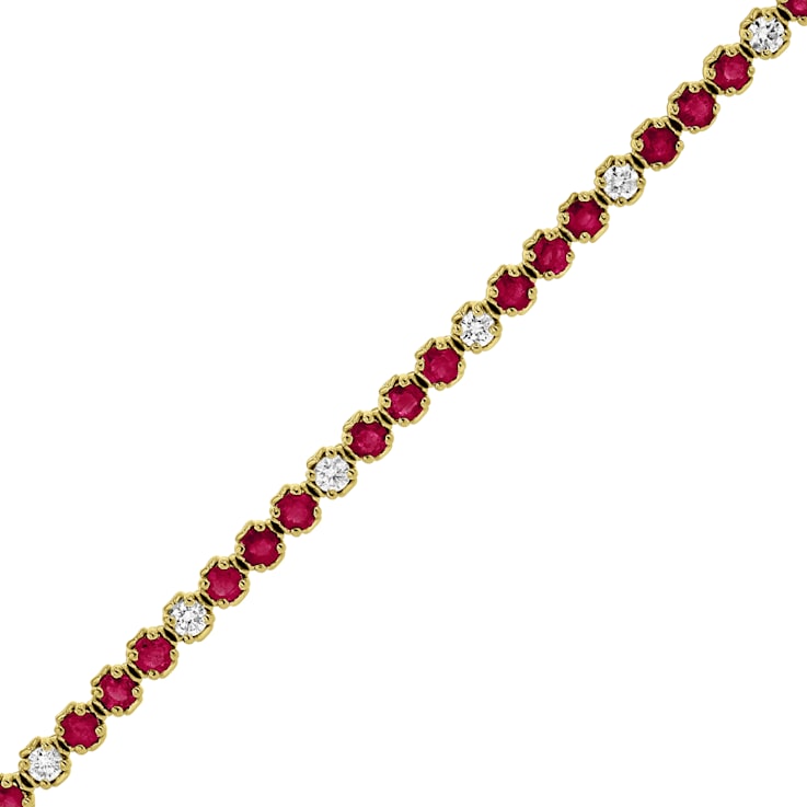 3.09ctw Ruby and Diamond Bracelet in 14k Yellow Gold