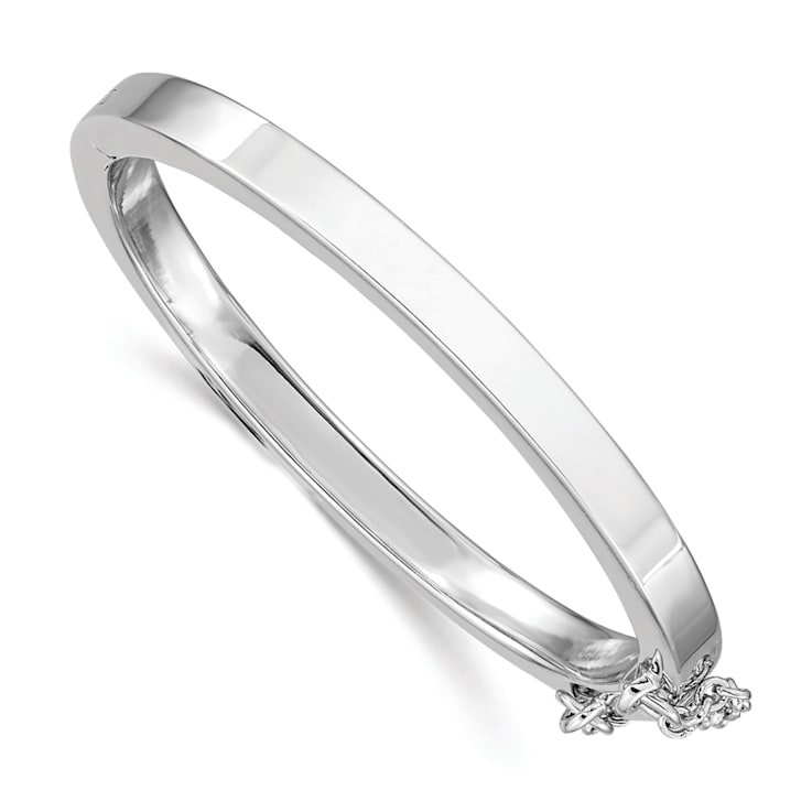Rhodium Over Sterling Silver Polished 4mm with Safety Hinged Children's Bangle