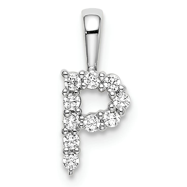 Rhodium Over 14K White Gold Lab Grown Diamond Letter P Initial Pendant