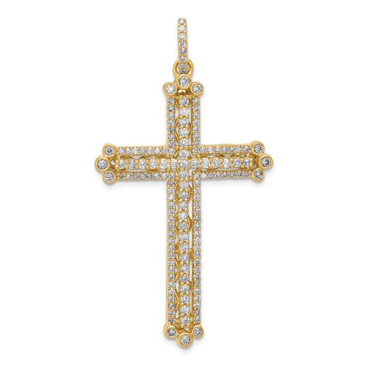 14K Yellow Gold Diamond Budded Cross Pendant