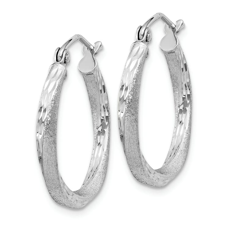 Rhodium Over Sterling Silver Satin Diamond-cut 2.5x20mm Twisted Hoop Earrings