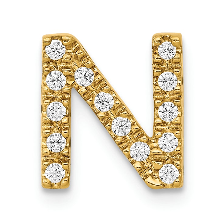 14K Yellow Gold Diamond Letter N Initial Charm