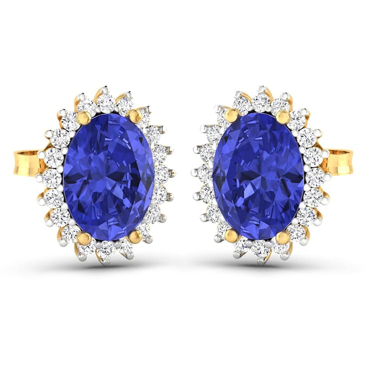 2.18ctw 14K Yellow Gold Tanzanite and White Diamond Halo Earrings