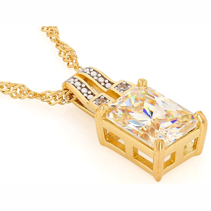 Diamond Simulant Rectangular Octagonal And White Zircon Pendant Necklace
In 18K Gold Over Sterling Silver 3.33ctw