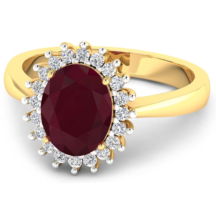 1.69ctw Red Ruby and Diamond 14K Yellow Gold Halo Ring