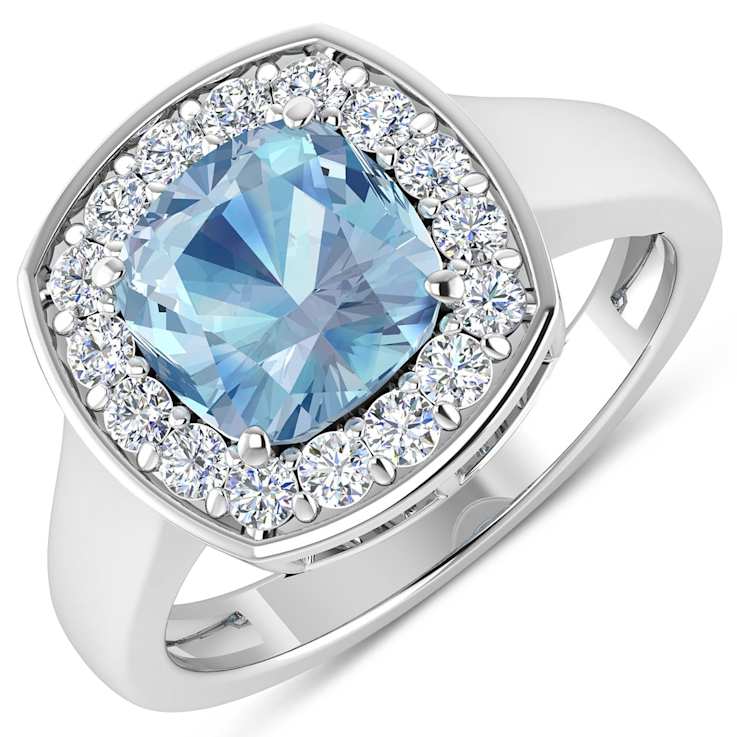 1.96ctw Blue Aquamarine and Diamond 14K White Gold Halo Ring