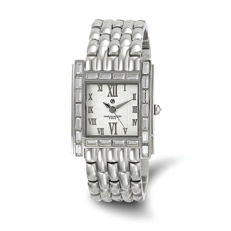Charles Hubert Ladies Stainless Steel Crystal Bezel 27x32mm Watch