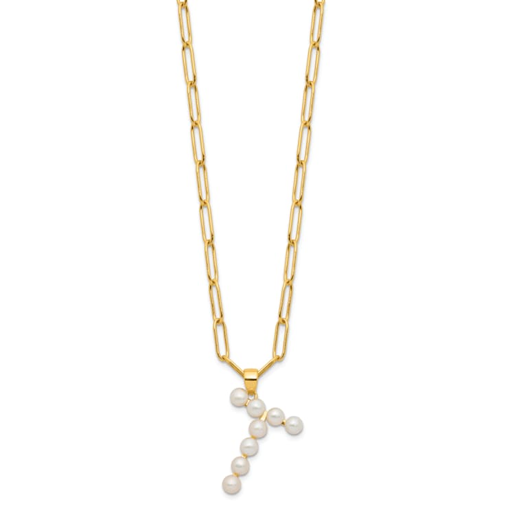 Gold Tone Sterling Silver 3-5.5mm Freshwater Cultured Pearl LETTER T
18-inch Necklace