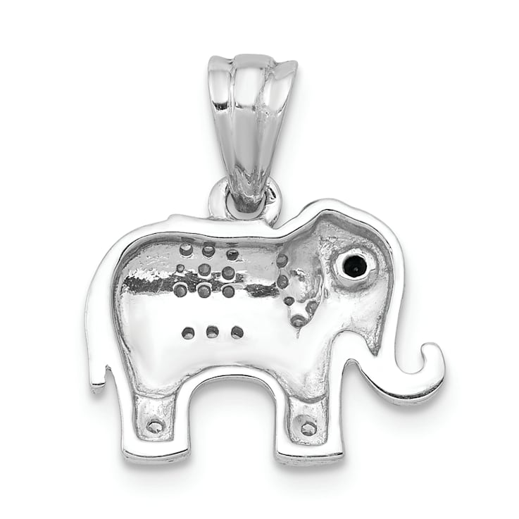Rhodium Over 14k White Gold Black and White Diamond Elephant Pendant