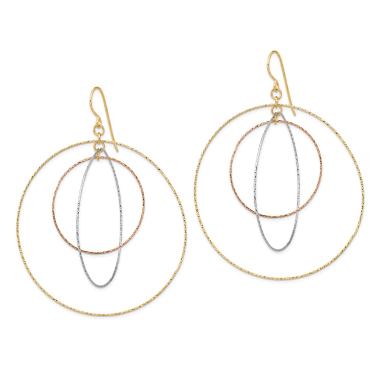 14k Yellow Gold, 14k White Gold and 14k Rose Gold Diamond-Cut Graduated
Circles Dangle Earrings