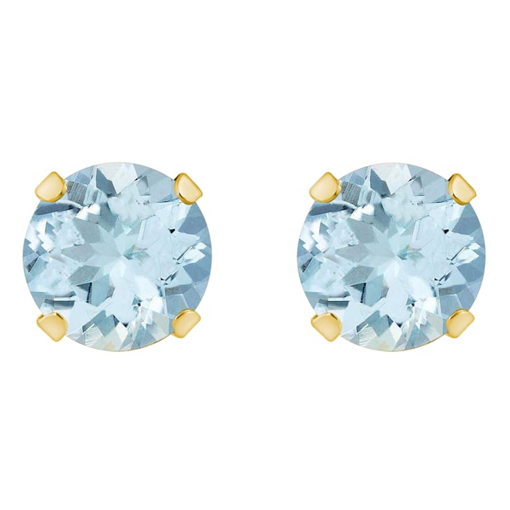 5mm Round Aquamarine 10k Yellow Gold Stud Earrings