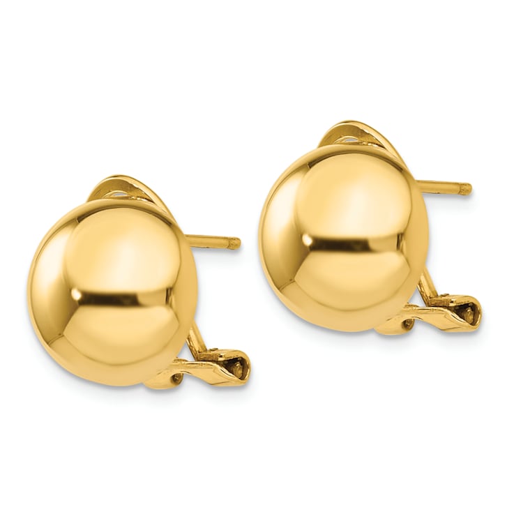 14k Yellow Gold Omega Clip 12mm Half Ball Earrings