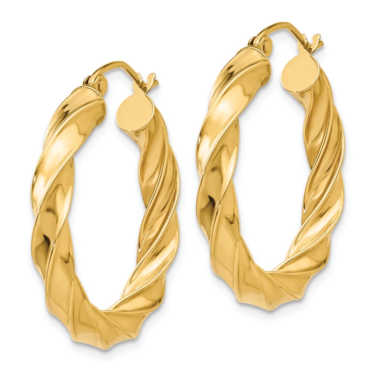14k Yellow Gold Twisted 1" Hoop Earrings