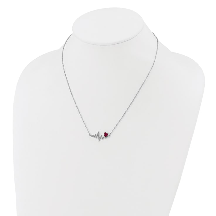 Rhodium Over Sterling Silver Lab Created Ruby and Cubic Zirconia
Heartbeat Necklace