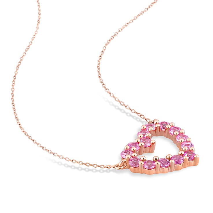1 1/8 CT TGW Pink Sapphire Heart Pendant with Chain in 10K