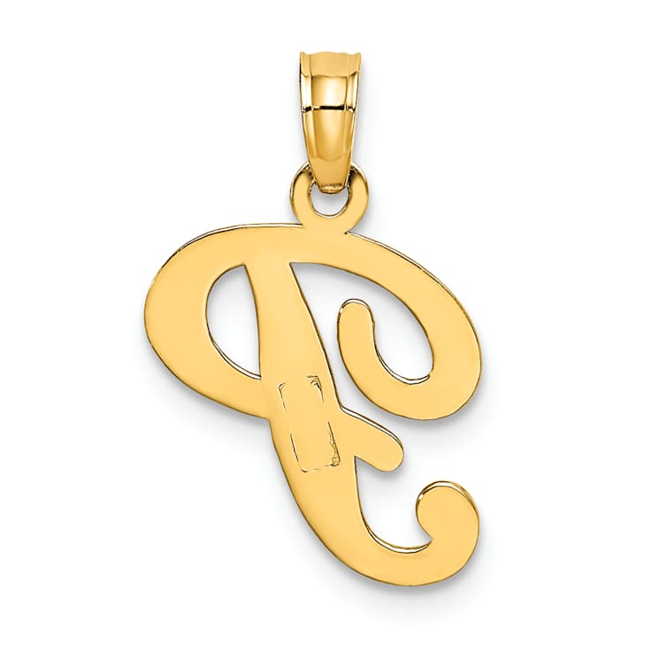 14k Yellow Gold Script Letter P Initial Pendant