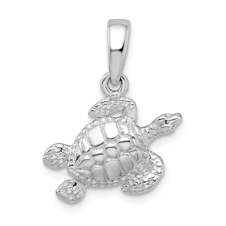 Rhodium Over Sterling Silver Polished Sea Turtle Pendant