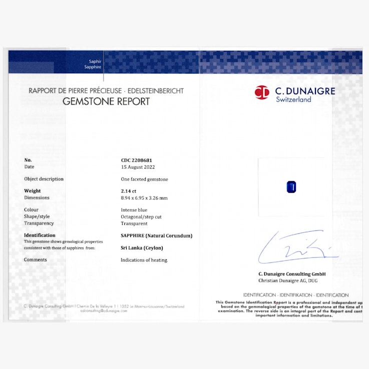 Sapphire 8.94x6.95mm Emerald Cut 2.14ct