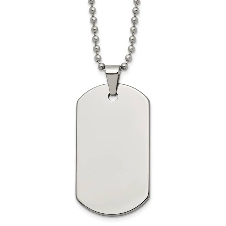 Tungsten Polished Dog Tag Pendant with 22 Inch Ball Chain