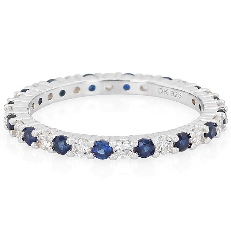 Sapphire Color CZ Eternity Band Ring In Sterling Silver 1.76ctw