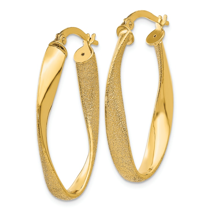 14k Yellow Gold Satin 3/8" Oval Twisted Hoop Earrings